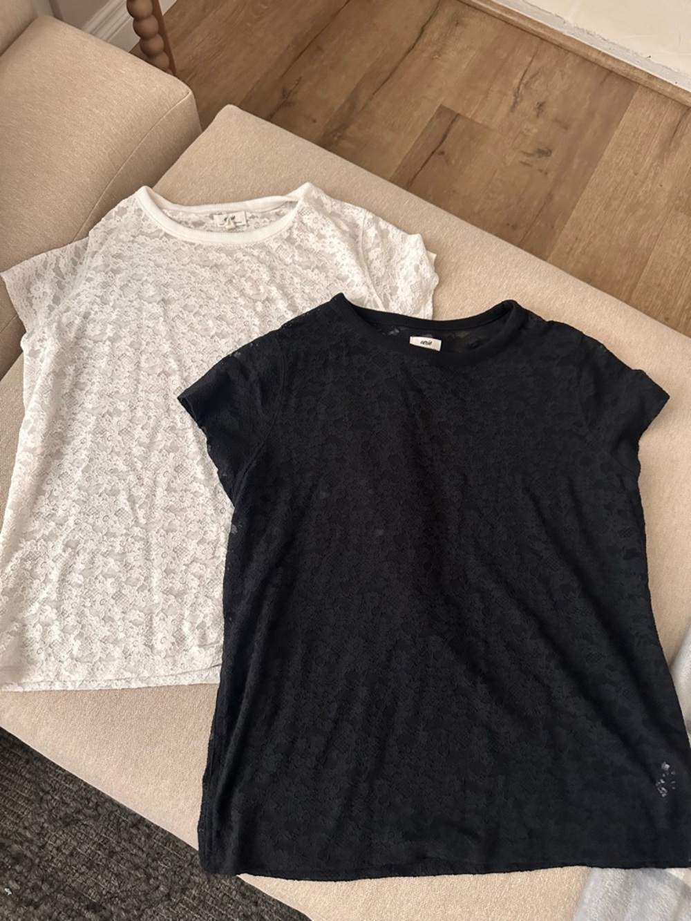 aerie Lace Tee Set in Black & White